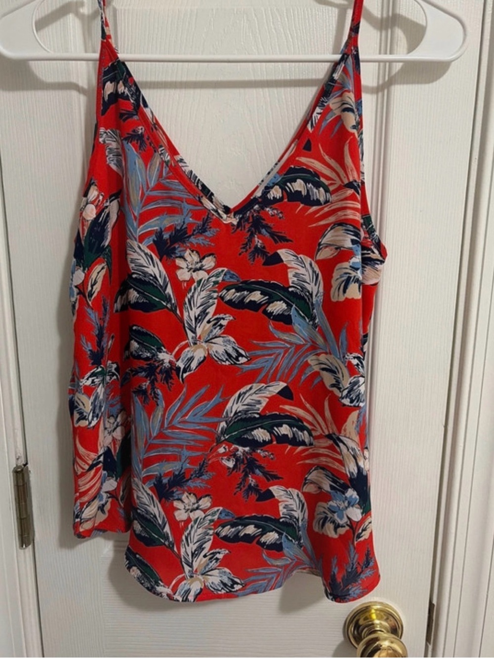 LOFT Red Tropical-Print V-Neck Cami
